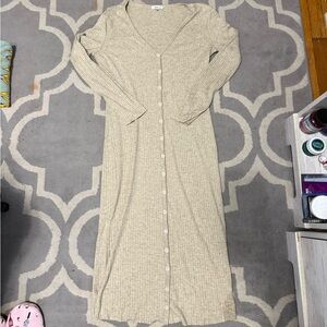 Sugarlips Beige Maxi Dress with Button-Down Front